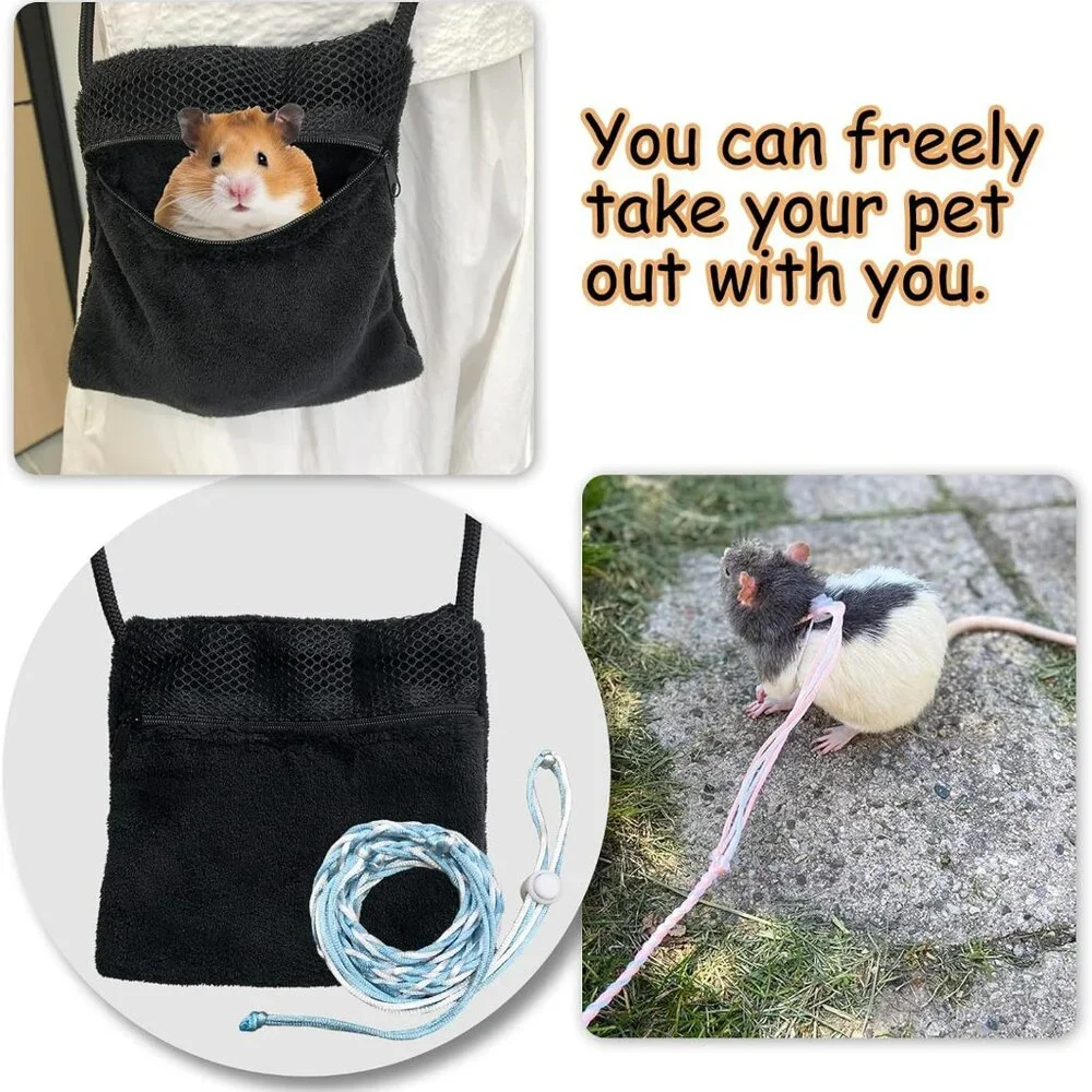 2 Pics Sugar Glider Pouch and 2 Pics Hamster Leash Small Animal Carry Pouch with